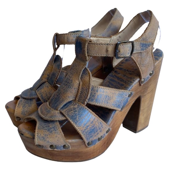 Bed Stu Melissa Distressed leather wood platform sandal 7 - Picture 1 of 5